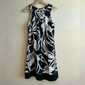 Ann Taylor black white print silk dress‎ size 8